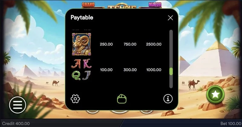 Temple of Treasures - Buy Feature-fönster för att köpa bonusen