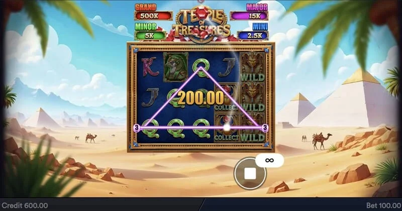 Temple of Treasures - huvudskärm med hjul och egyptisk miljö